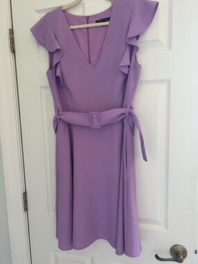 Black Halo Lilac Ruffle-Sleeve Midi Dress